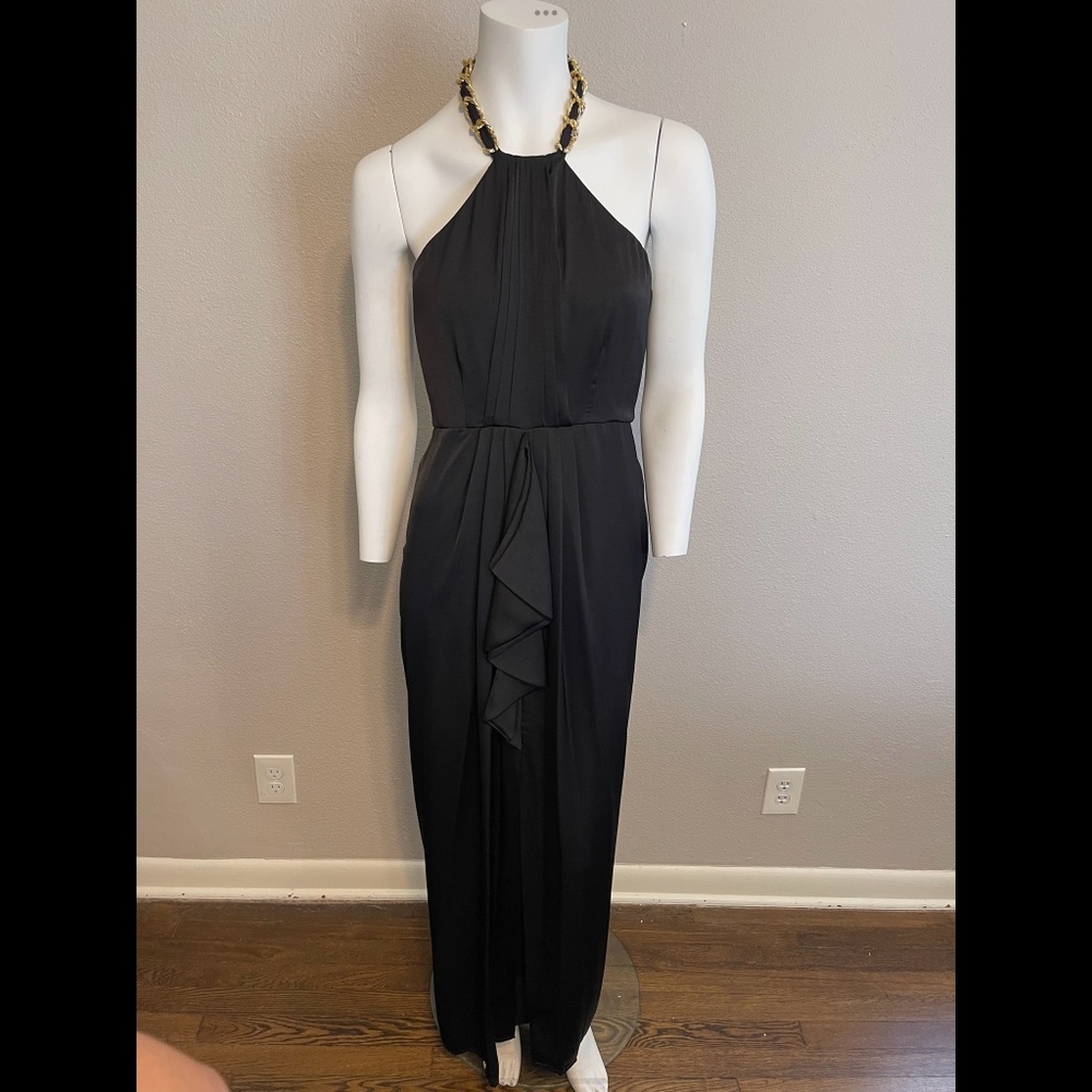 BCBGMAXAZRIA gold chain halter dress. Size 6. Like new